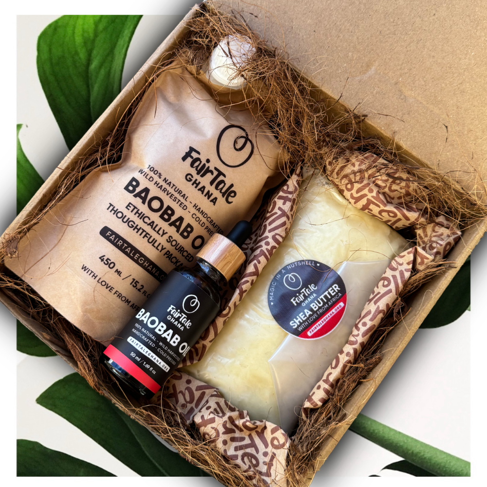 FairTale GHANA Shea butter and Baobab oil combo set, product photo.