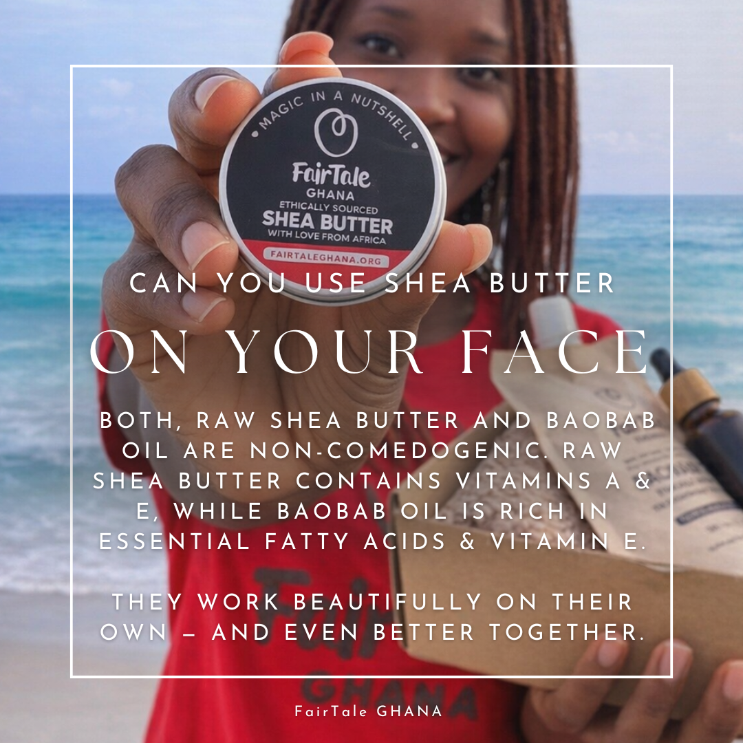 Graphic stating FairTale GHANA Baobab oil is non-comedogenic.