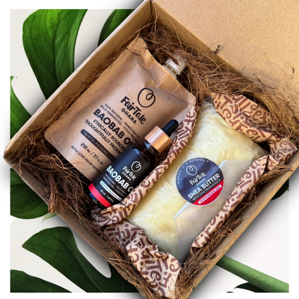 FairTale GHANA Shea butter and Baobab oil combo set, product photo.