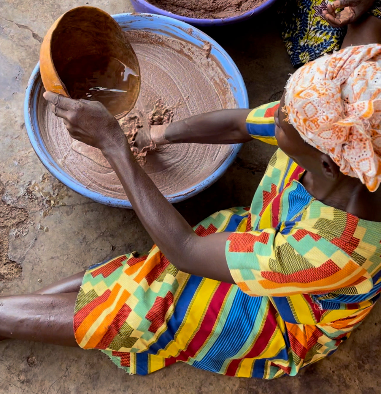 FairTale GHANA raw Shea butter being handcrafted, process photo.