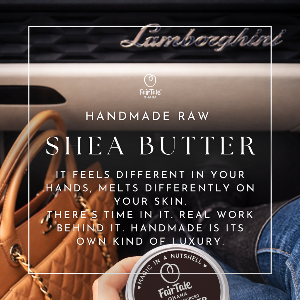 Graphic describing FairTale GHANA's handmade raw Shea butter production process.