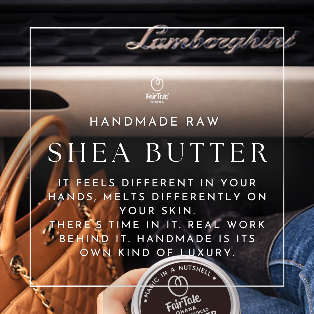 Graphic describing FairTale GHANA's handmade raw Shea butter production process.
