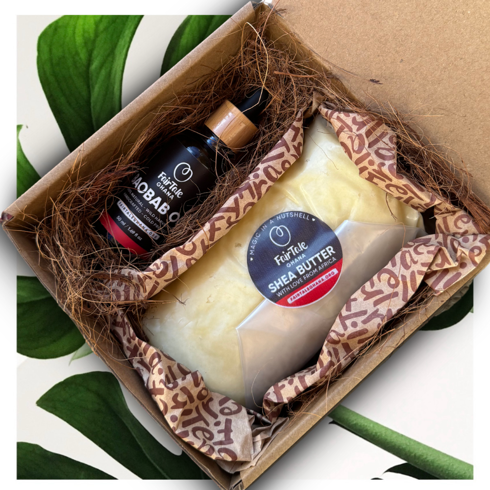 FairTale GHANA Shea butter and Baobab oil combo set, product photo.