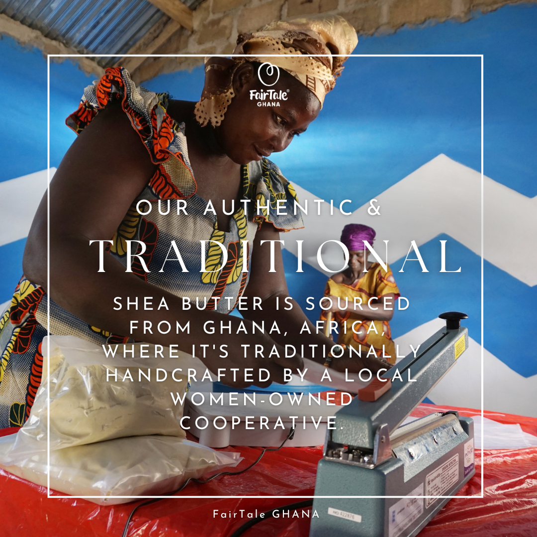 Graphic describing FairTale GHANA's traditional African raw Shea butter.