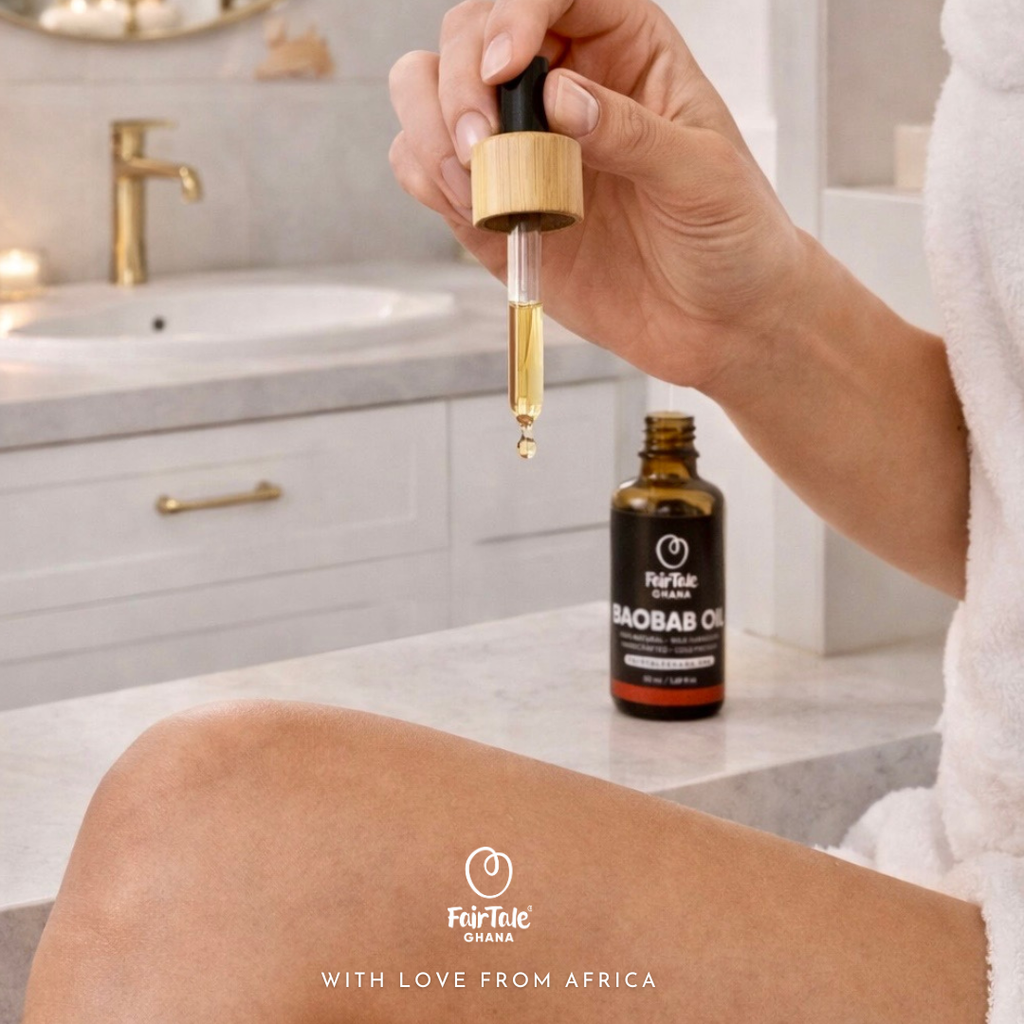 FairTale GHANA cold-pressed Baobab oil product photo, detail view.