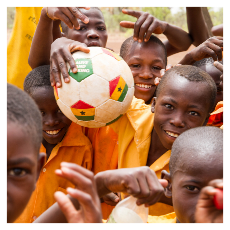 Soccer ball product photo, FairTale GHANA's charity add-on for village children.